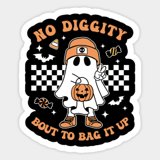 Retro Halloween Kids No Diggity Bout To Bag It Up Ghost Sticker